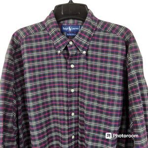 Vintage Ralph Lauren The Big Oxford Hip Logo Long Sleeve Plaid Flannel L